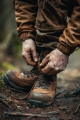 Aufkleber - Close up of a person tying a pair of shoes, suitable for lifestyle and fashion concepts