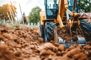 Poster - A bulldozer in action, suitable for construction projects