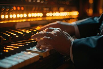 Poster - Close up of a person playing an organ, suitable for music-related designs