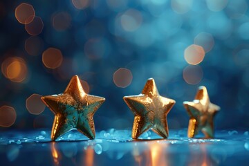 Poster - Three golden stars displayed on a table, suitable for various design projects