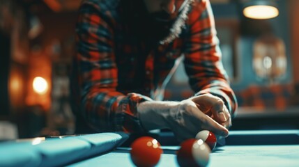 Poster - A man focused on playing pool. Suitable for sports and leisure concepts