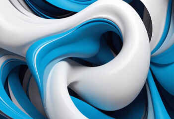 Poster - White, grey and blue smooth 3d curvy, wavy lines background