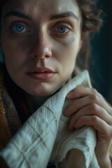 Poster - Close up of a person holding a towel, suitable for hygiene or spa concepts
