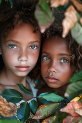 Poster - Two young girls standing next to each other. Suitable for various concepts