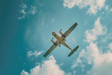 Poster - Airplane flying in clear blue sky, suitable for travel and transportation concepts