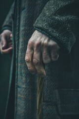 Poster - Close up of a person's hand holding a cane. Suitable for healthcare and elderly care concepts
