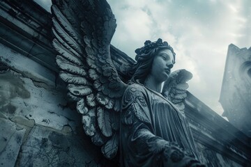 Poster - A statue of an angel on a building, suitable for architectural designs