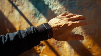 Poster - Close-up of a person's hand wearing a watch. Suitable for time management concepts
