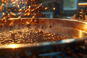 Poster - Coffee beans being roasted, perfect for coffee shop