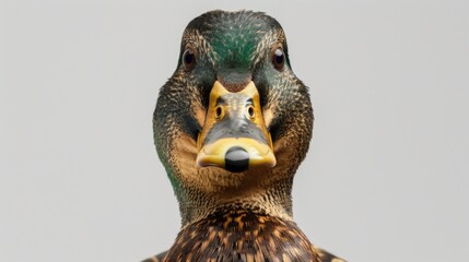 Poster - Close up of a duck's head on a gray background. Suitable for animal themes