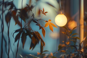 Poster - A close up of a plant with a light in the background. Suitable for various design projects