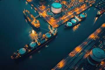 Aufkleber - A stunning aerial view of a harbor at night, perfect for travel websites or promotional materials