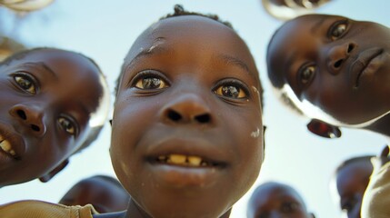 Canvas Print - A group of children standing around each other. Suitable for educational and social themes