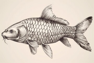 Poster - Detailed black and white illustration of a fish, suitable for various design projects
