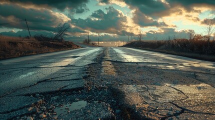 Aufkleber - A road with a puddle of water. Suitable for transportation concepts