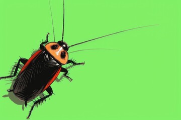 Aufkleber - A black and orange bug on a vibrant green background. Perfect for educational materials or nature-themed designs
