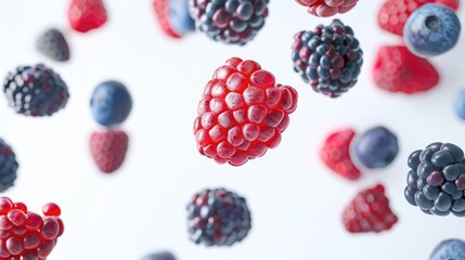 Fototapete - A bunch of berries flying in the air. Suitable for food and nature concepts