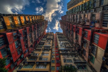 Poster - A very tall building with multiple windows. Suitable for architectural and urban concepts