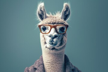 Aufkleber - A llama wearing stylish glasses and a cozy sweater, perfect for animal lovers or humorous content