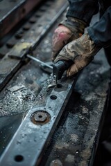 Poster - A man busy working on a metal piece, suitable for industrial concepts