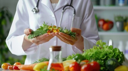 Poster - A person in a lab coat holding a piece of food. Suitable for food research concepts
