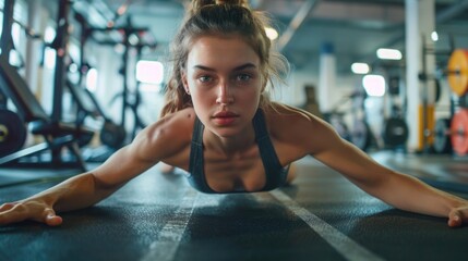 Poster - Woman exercising in a gym, suitable for fitness concept
