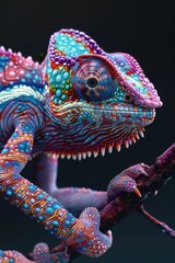 Sticker - A vibrant chameleon perched on a tree branch. Perfect for nature and wildlife themes