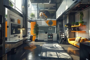 Poster - A spacious living room filled with furniture and large windows, perfect for interior design concepts