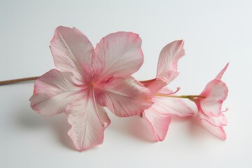 Poster - Two pink flowers sitting on a white table. Perfect for home decor or floral arrangements