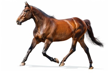 Aufkleber - A brown horse galloping on a white background. Perfect for equestrian themes