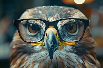 Wall Mural - an eagle wearing glasses with a cute face