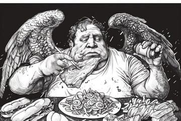 Poster - A man sitting at a table with a plate of food. Ideal for food and dining concepts
