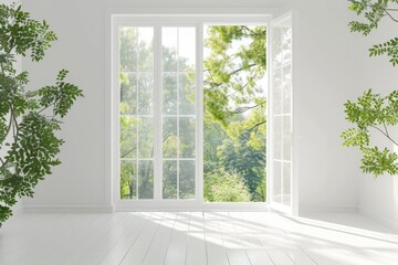 Poster - Interior of a room with a window and a potted plant. Suitable for home decor or real estate concepts