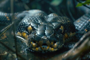 Poster - A close-up shot of a snake in the water, suitable for nature or wildlife themes