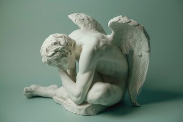 Wall Mural - A serene angel statue sitting on the ground. Suitable for religious themes