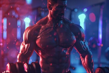 Poster - A man working out with a barbell in a gym. Suitable for fitness and exercise concepts