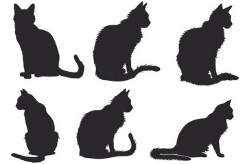 Poster - Set of cat silhouettes on a plain white background. Suitable for various design projects
