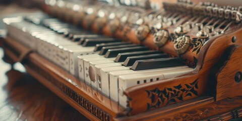 Poster - Detailed close up of a piano on a table, perfect for music-related designs
