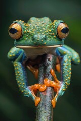 Aufkleber - Close up of a frog on a branch. Perfect for nature and wildlife projects