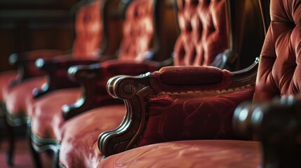 Poster - A row of red chairs, suitable for various seating arrangements