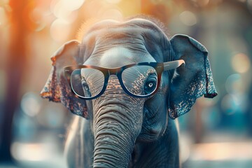 Wall Mural - an elephant wearing glasses with a cute face