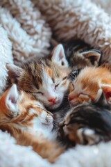 Aufkleber - Adorable kittens peacefully sleeping on a cozy blanket. Perfect for pet-related designs