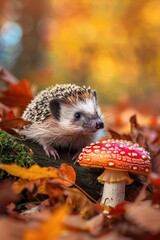 Poster - A hedge sitting on top of a pile of leaves. Perfect for autumn-themed designs