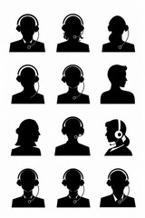 Poster - Silhouettes of people wearing headsets, suitable for customer service concepts