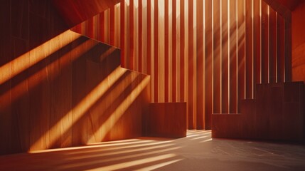 Poster - Sunlight shining through rustic wooden building. Suitable for architectural and interior design projects