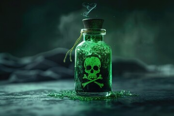 Poster - Poisonous green bottle with skull and crossbones symbol. Perfect for warning signs and Halloween designs