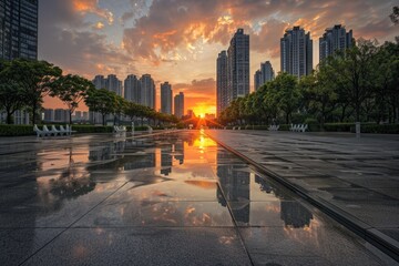 Poster - A beautiful sunset over the city skyline, perfect for urban backgrounds or travel websites