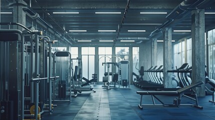 Aufkleber - A modern gym with various exercise machines and benches. Ideal for fitness and health-related concepts