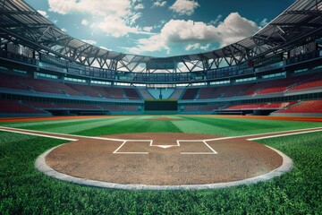 Wall Mural - an empty baseball field with a clear sky background. suitable for sports or outdoor themes