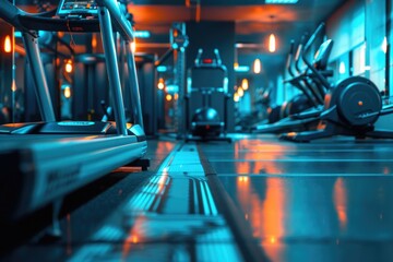 Aufkleber - A row of treadmill machines in a gym. Ideal for fitness and exercise concepts